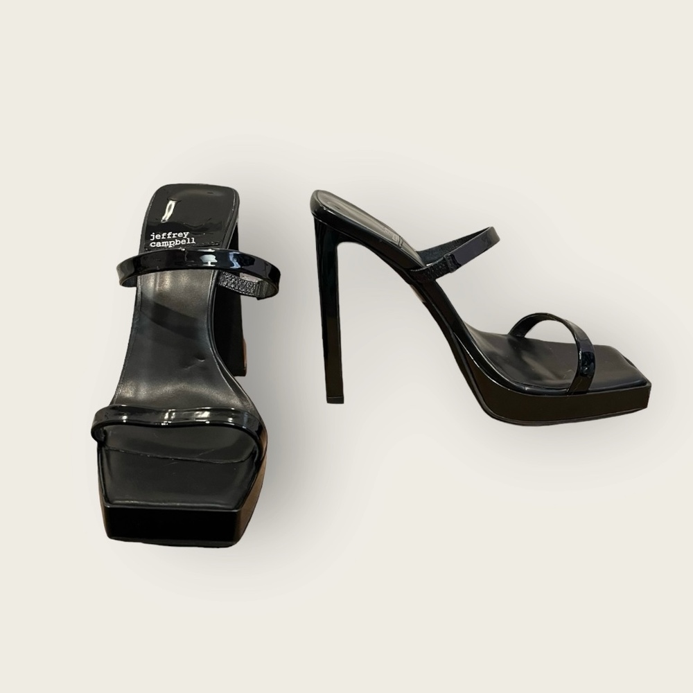 Jeffrey Campbell Black Patent Strappy Platform Stiletto Heels